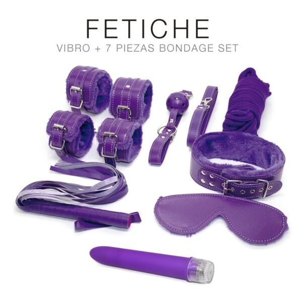 KIT VIBRO + 7 PIEZAS BONDAGE LILA