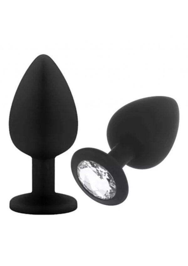 PLUG SILICONA TALLE M negro con joya Plug ANAL silicona talle M con joya 8x3,5cm